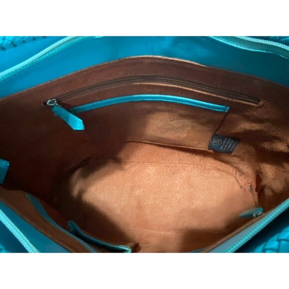 Alexandro Yeo Mexican Leather Tooled Embossed Turquoise Tote Braided Handle - Picture 15 of 16